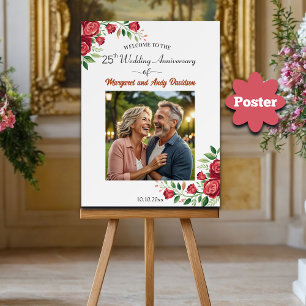 Poster Bienvenue pour les 25 ans de mariage avec des rose