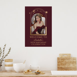 Poster Bienvenue pour les 30 ans en Rouge Céleste Or