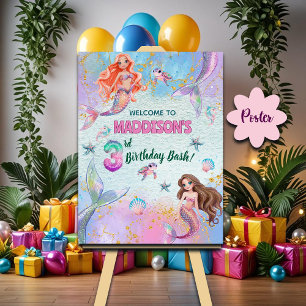 Poster Bienvenue pour les 3 ans Sirènes Paillettes Rose V