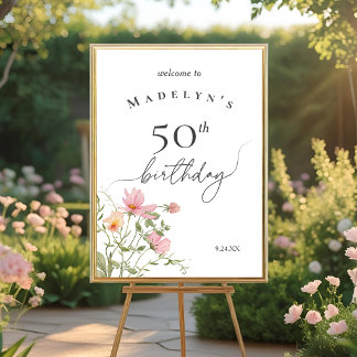 Poster Bienvenue pour les 50 ans Fleurs sauvages Féminine