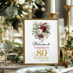 Poster Bienvenue pour les 80 ans, blush bordeaux 8x10