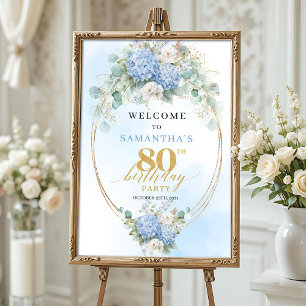 Poster Bienvenue pour les 80 ans Hydrangeas Bleu Poussiér