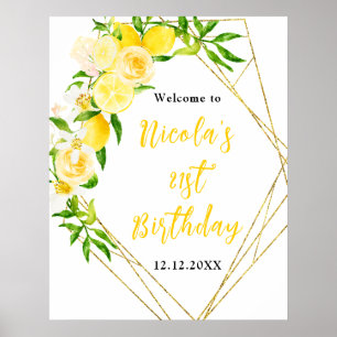 Poster Bienvenue pour un anniversaire aux citrons et feui