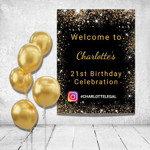 Poster Bienvenue pour un anniversaire avec paillettes d'o