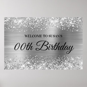 Poster Bienvenue pour un anniversaire scintillant argenté