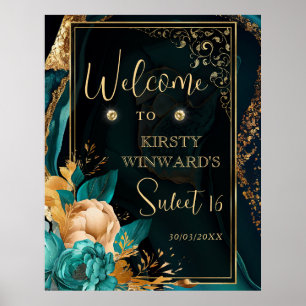 Poster Bienvenue pour un Sweet 16 de luxe avec des fleurs