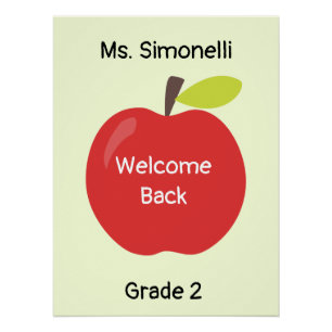 Poster Bienvenue Retour Pomme rouge avec enseignant et gr