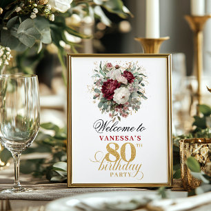 Poster Bienvenue rustique verdure rose 80e anniversaire 8