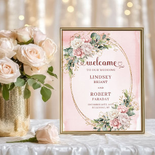 Poster Bienvenue Signe de mariage Art Eucalyptus Rose Pâl
