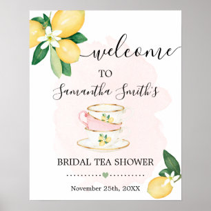 Poster Bienvenue Signe de thé de mariage Citrons Rose