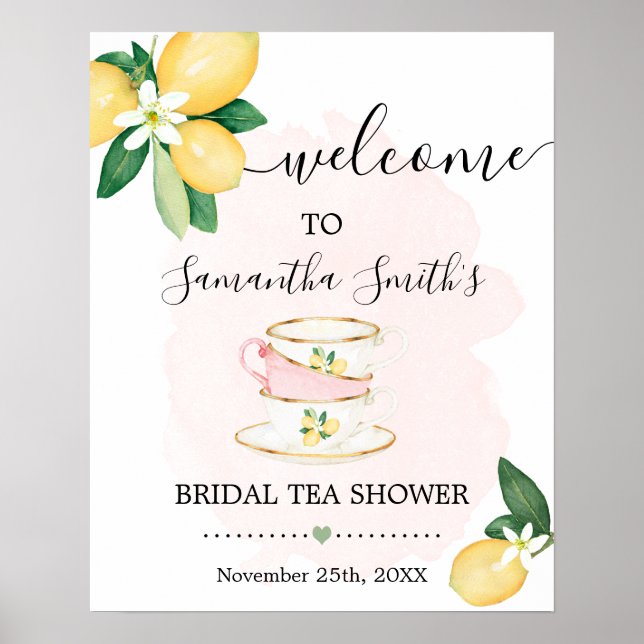 Poster Bienvenue Signe de thé de mariage Citrons Rose (Devant)