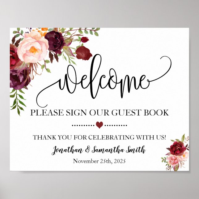 Poster Bienvenue signer notre livre d'hôtes mariage marsa (Devant)