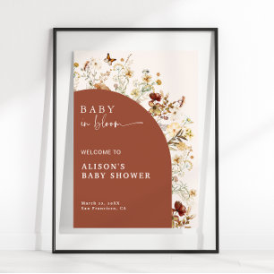 Poster Bienvenue sous la douche Bébé en fleurs Sauvage Fl