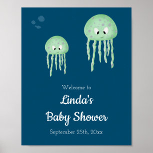 Poster Bienvenue sous la mer Fête prénatale de bébé médus