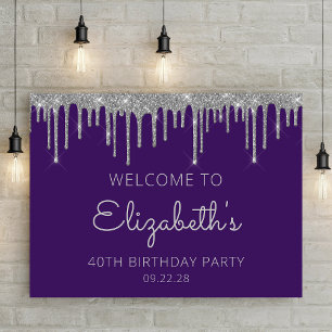 Poster Bienvenue sur cette photo glitter argenté violet p
