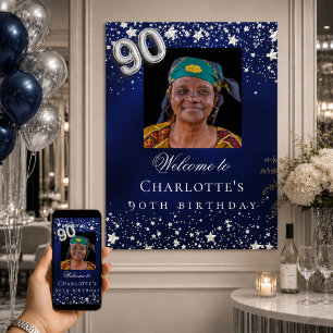 Poster Bienvenue sur fond de photo d'étoiles bleues argen
