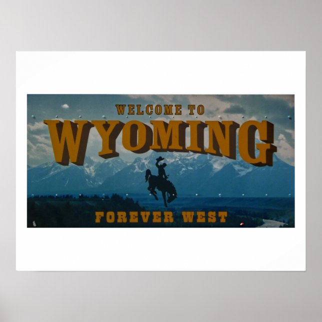 Poster Bienvenue sur la carte postale des signes du Wyomi (Devant)