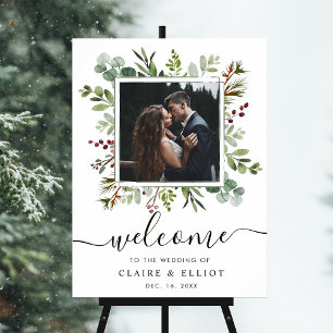 Poster Bienvenue sur la photo de mariage de Noël botaniqu
