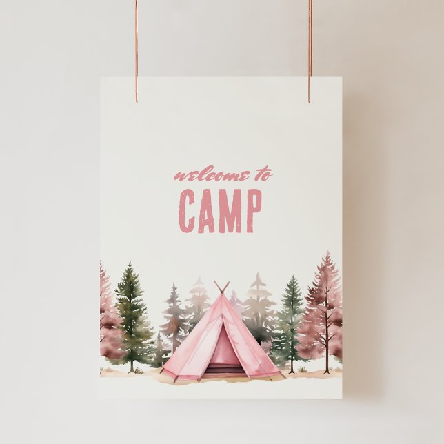 Poster Bienvenue sur l'affiche de Camping Camp Pink Tent (Créateur téléchargé)