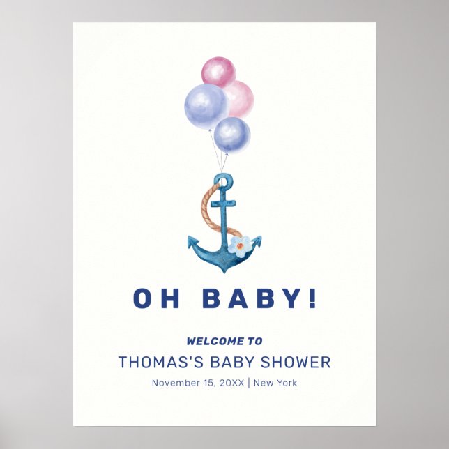 Poster Bienvenue sur le Baby shower de ballons d'Ancres n (Devant)