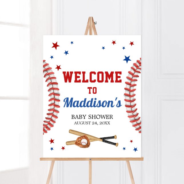 Poster Bienvenue sur le Baby shower de baseball étoilé (Sports Baby Shower Welcome Sign)