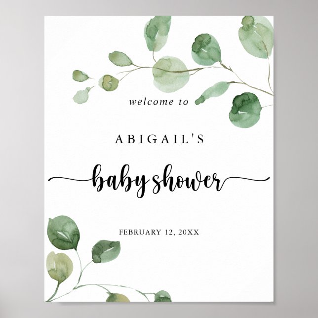 Poster Bienvenue sur le Baby shower Eucalyptus Green Deli (Devant)