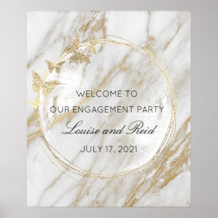 Poster Bienvenue sur le cadre doré de mariage et de fianç