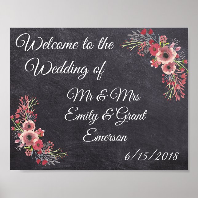Poster Bienvenue sur mesure au Mariage de Chalkboard Look (Devant)