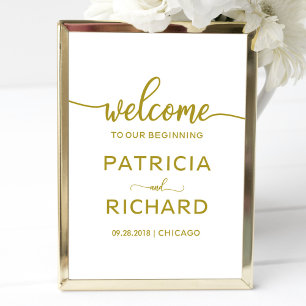 Poster Bienvenue sur notre panneau de mariage Début Or