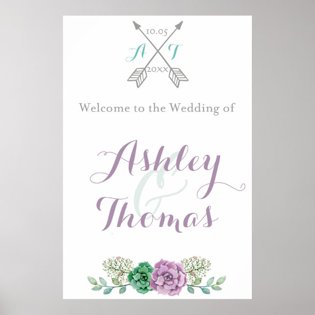 Poster Bienvenue sur notre panneau mariage | Floral | bot (Devant)