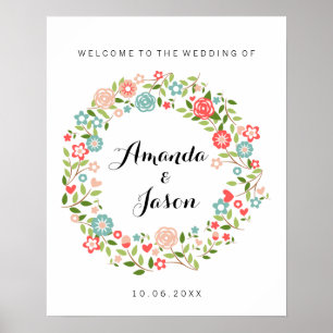 Poster Bienvenue sur notre panneau mariage   Floral   bot