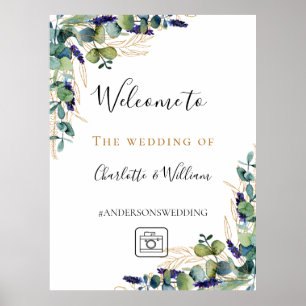Poster Bienvenue sur un mariage élégant en eucalyptus ver