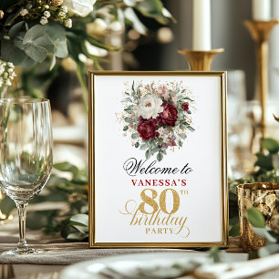 Poster Bienvenue vintage blush burgundy 80 ans 8x10 