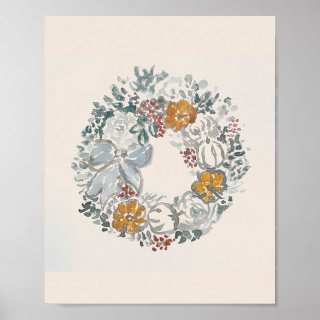 Poster Bienvenue Wreath Automne Citrouille peinture bleue (Devant)