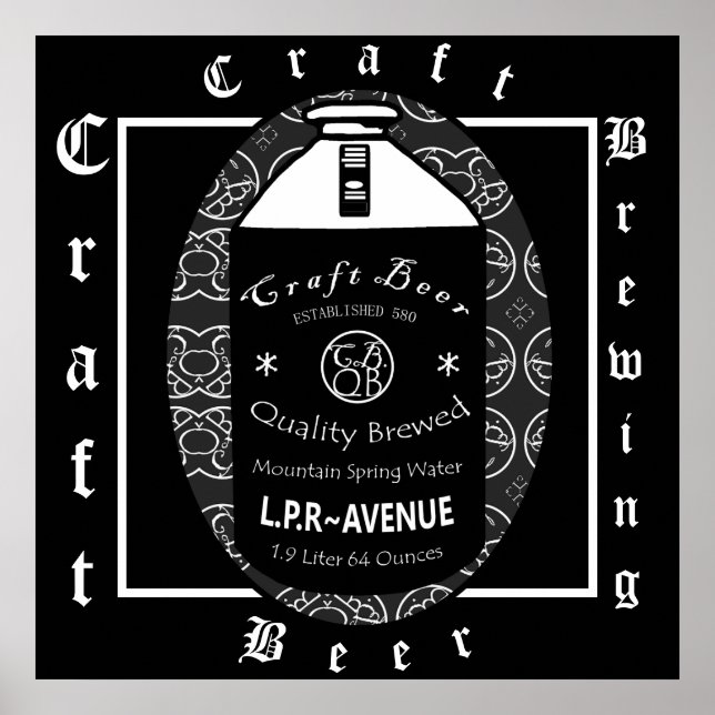 Poster Bière artisanale -Growers Noir & Blanc Oval Design (Devant)
