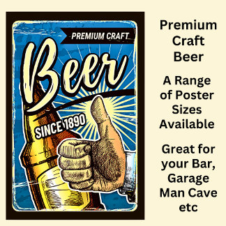 Poster Bière artisanale Premium depuis 1890 Bleu & Brown