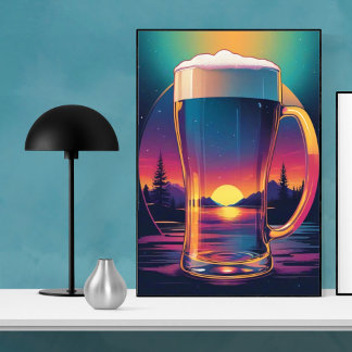 Poster Bière Coucher de soleil coloré