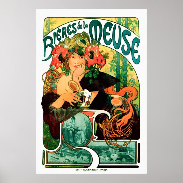 Poster Bière de la Meuse Alphonse Mucha (Devant)