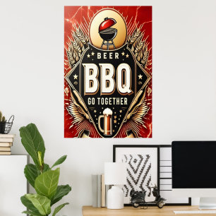 Poster Bière et barbecue Ensemble