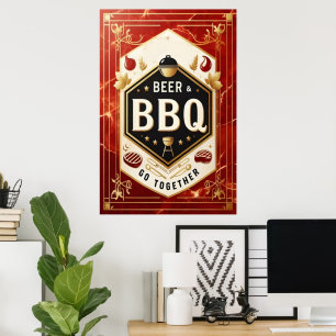Poster Bière et barbecue Ensemble