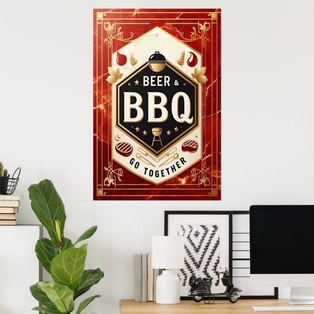Poster Bière et barbecue Ensemble (Bureau à domicile)