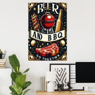 Poster Bière Et BBQ Ensemble