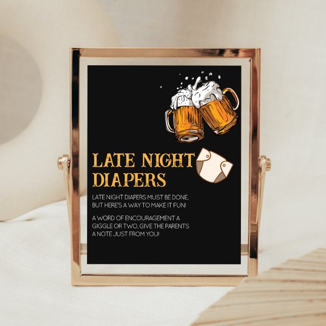 Poster Bières et Diapeurs Baby shower Late Night Diapers (Brewing Diaper Party Baby Shower Late Night Diapers Sign)