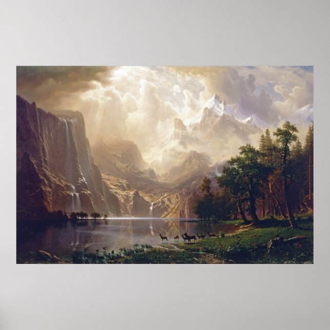 Poster Bierstadt Parmi la Sierra Nevada Peinture (Devant)