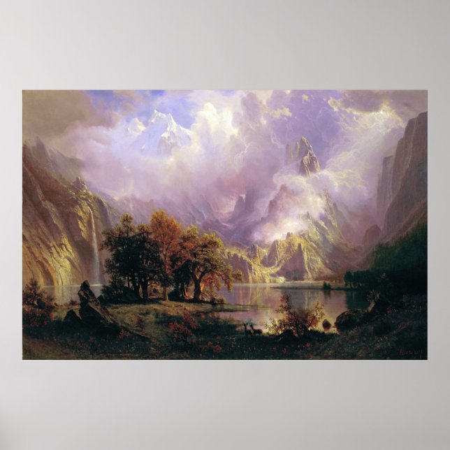 Poster Bierstadt Peinture Paysage Montagne Rocheuse (Devant)