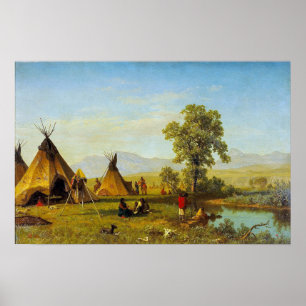 Poster Bierstadt - Village Sioux Près De Fort Laramie