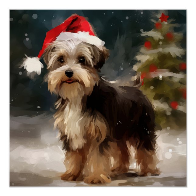 Poster Biewer Terrier Chien dans Noël de neige (Devant)