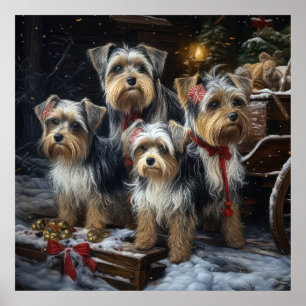 Poster Biewer Terrier enneigé traîneau décor de Noël