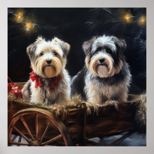 Poster Biewer Terrier enneigé traîneau décor de Noël