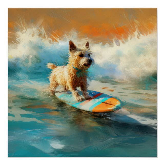 Poster Biewer Terrier Plage Surf Peinture (Devant)